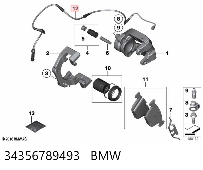 34356789493 BMW Sensor traseiro de desgaste das sapatas do freio