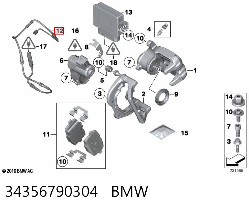 34356790304 BMW Sensor traseiro de desgaste das sapatas do freio