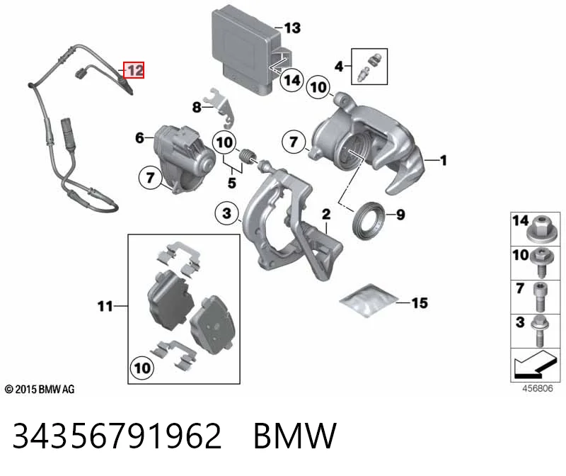 34356791962 BMW Sensor traseiro de desgaste das sapatas do freio