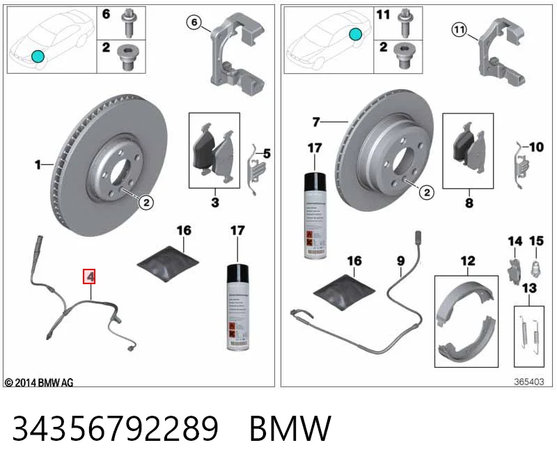 34356792289 BMW Sensor dianteiro de desgaste das sapatas do freio