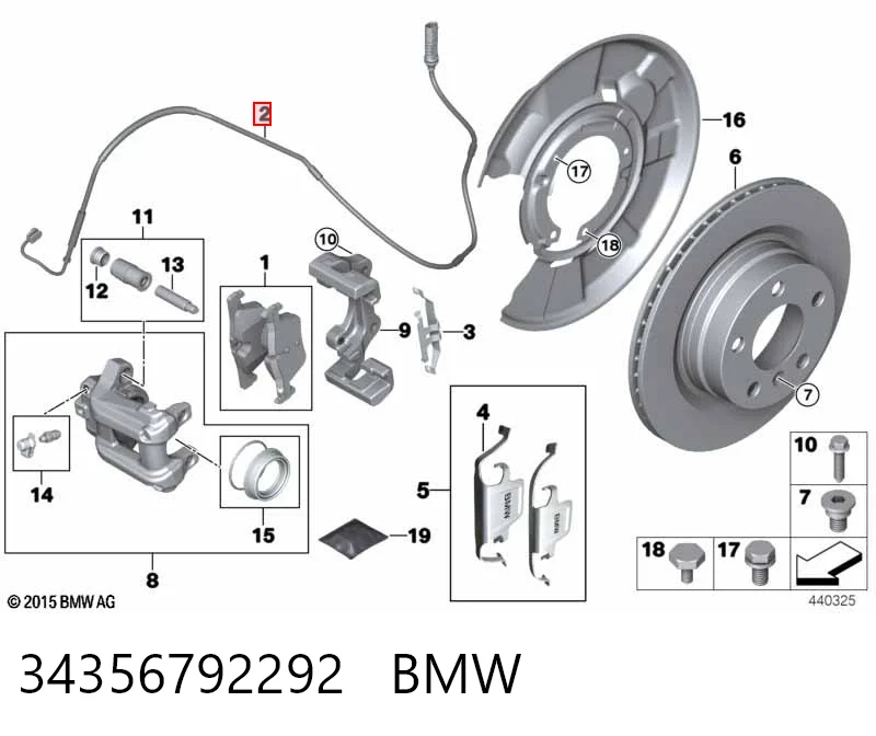 34356792292 BMW Sensor traseiro de desgaste das sapatas do freio