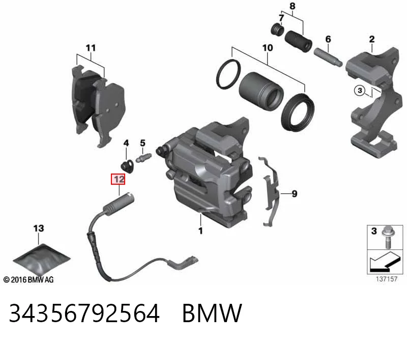 34356792564 BMW Sensor traseiro de desgaste das sapatas do freio