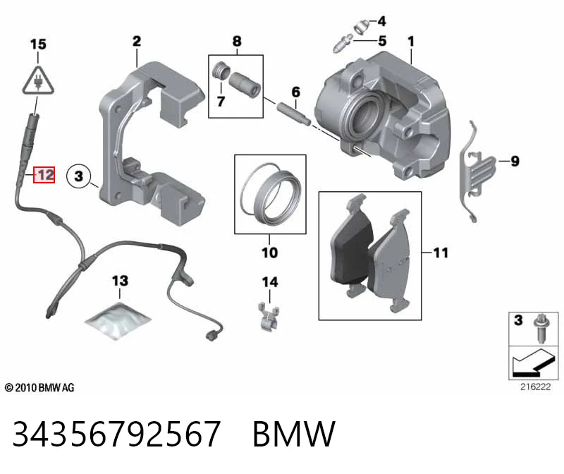 34356792567 BMW Sensor dianteiro de desgaste das sapatas do freio