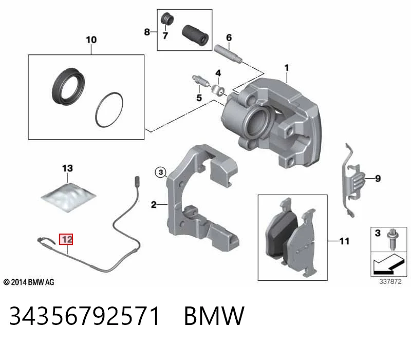 34356792571 BMW Sensor traseiro de desgaste das sapatas do freio