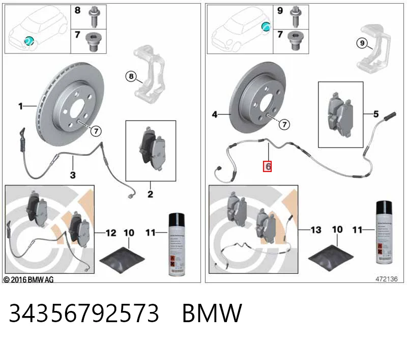 34356792573 BMW Sensor traseiro de desgaste das sapatas do freio