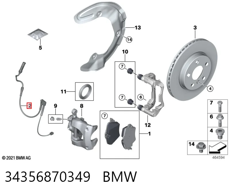 34356870349 BMW Sensor dianteiro de desgaste das sapatas do freio