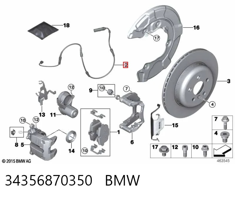 34356870350 BMW Sensor traseiro de desgaste das sapatas do freio