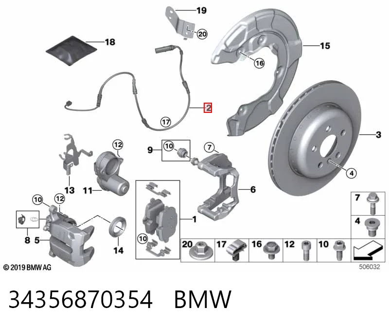 34356870354 BMW Sensor traseiro direito de desgaste das sapatas do freio
