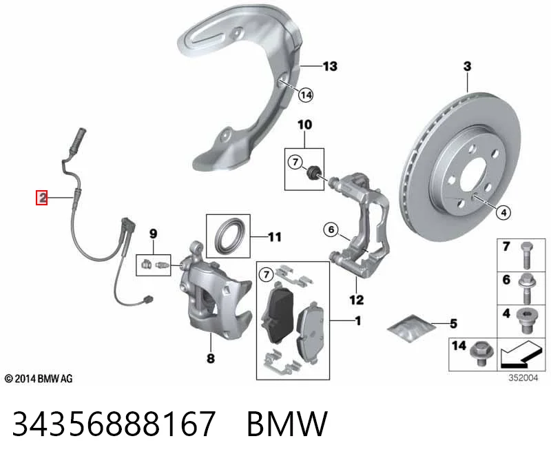 34356888167 BMW Sensor dianteiro esquerdo de desgaste das sapatas do freio