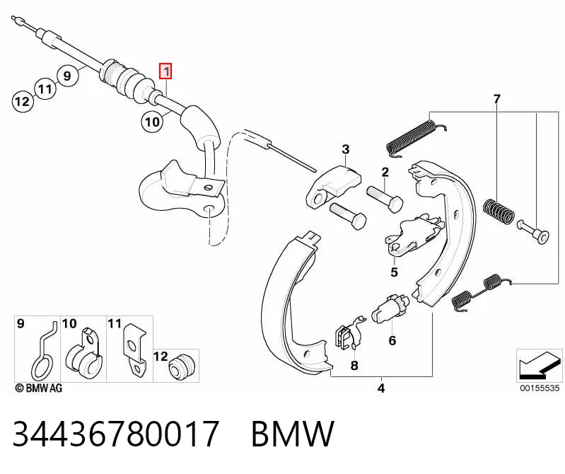 34436780017 BMW Cabo do freio de estacionamento traseiro direito