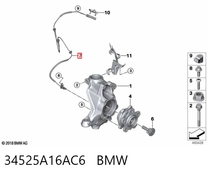 34525A16AC6 BMW Sensor dianteiro de ABS