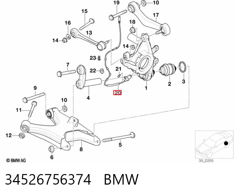 34526756374 BMW Sensor ABS traseiro
