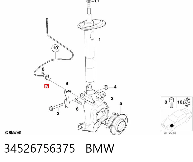 34526756375 BMW Sensor dianteiro de ABS