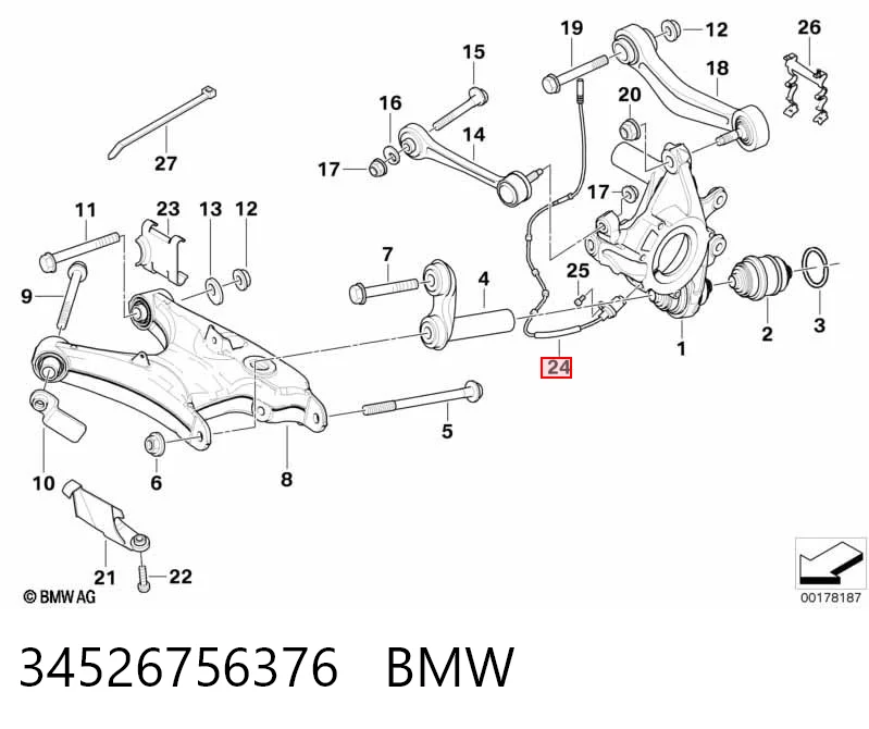 34526756376 BMW Sensor ABS traseiro
