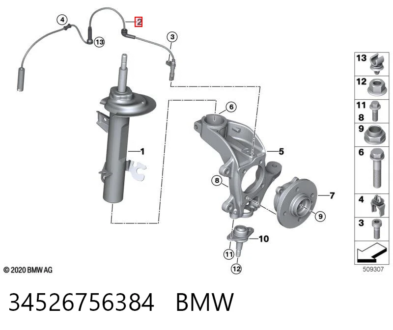 34526756384 BMW Sensor dianteiro de ABS