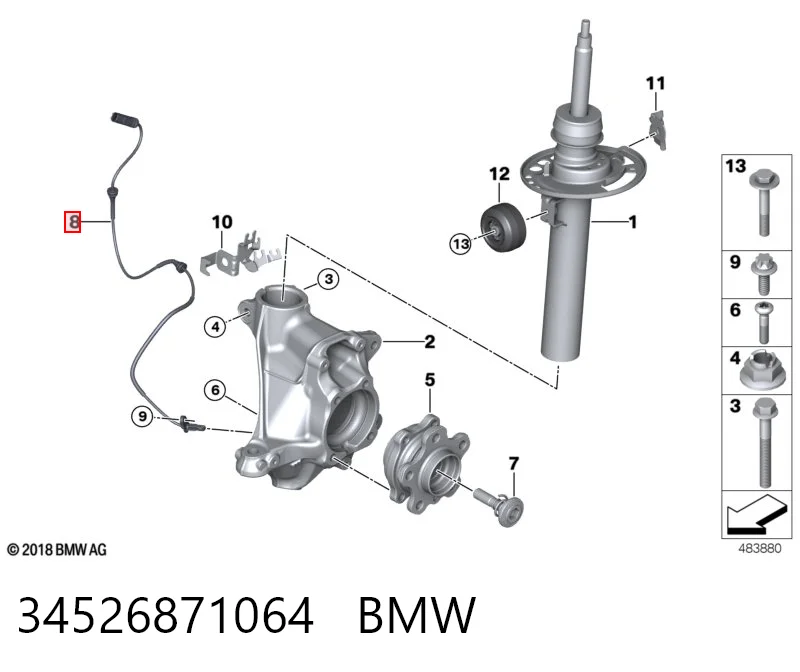 34526871064 BMW Sensor dianteiro de ABS