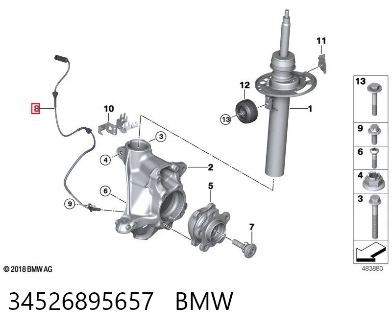 34526895657 BMW Sensor dianteiro de ABS