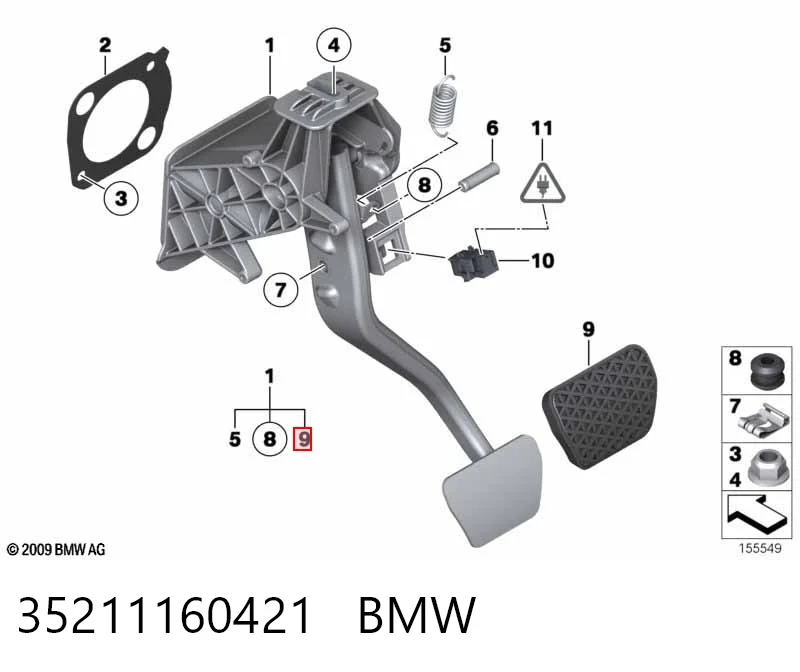 35211160421 BMW Placa sobreposta de pedal do freio