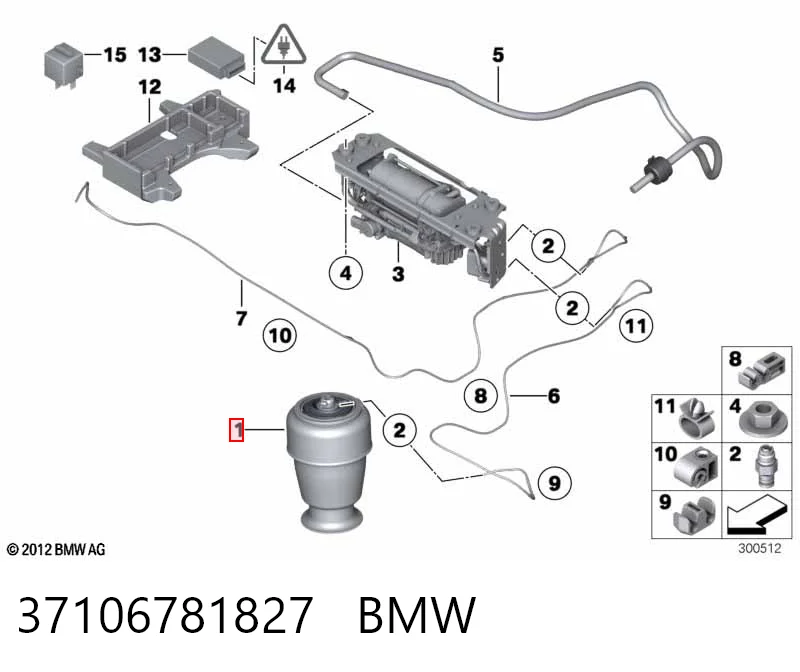 37106781827 BMW Coxim pneumático (suspensão de lâminas pneumática) do eixo traseiro