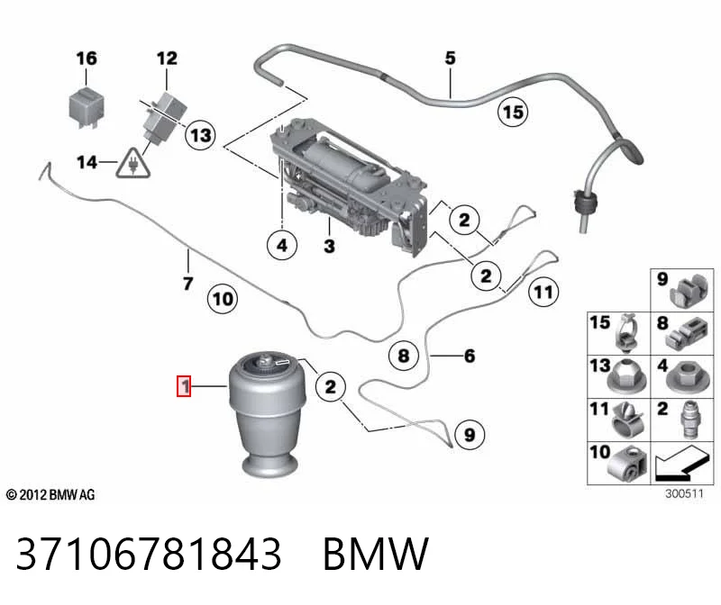 37106781843 BMW Coxim pneumático (suspensão de lâminas pneumática) do eixo traseiro