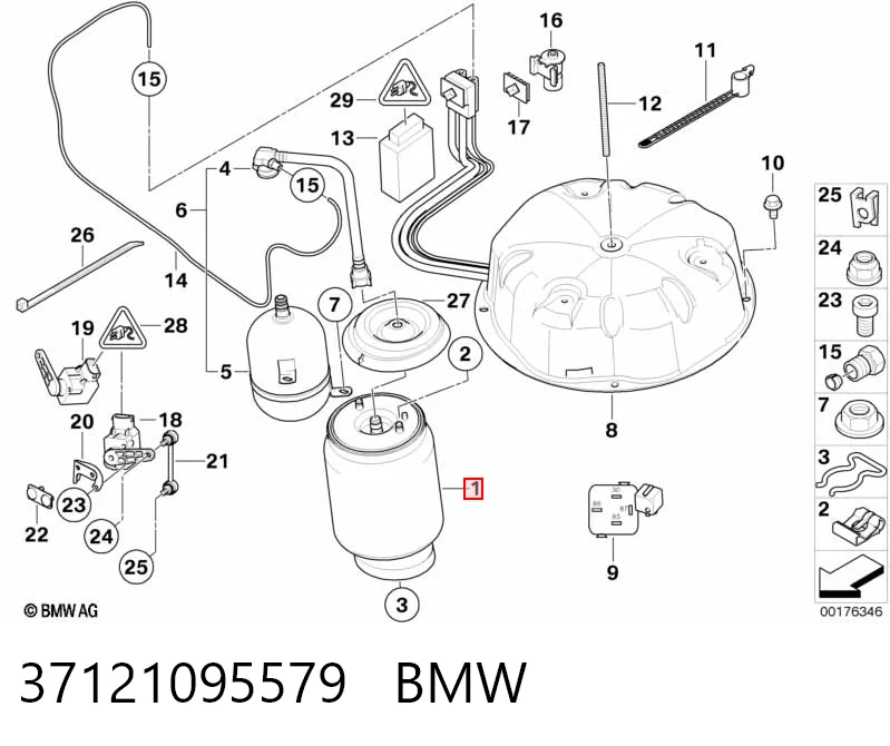 37121095579 BMW Coxim pneumático (suspensão de lâminas pneumática) do eixo traseiro
