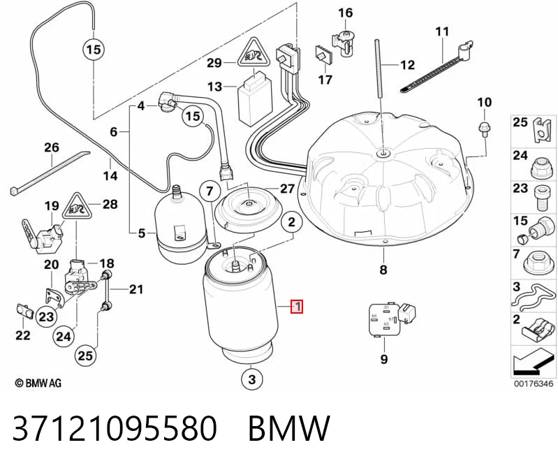 37121095580 BMW Coxim pneumático (suspensão de lâminas pneumática) do eixo traseiro