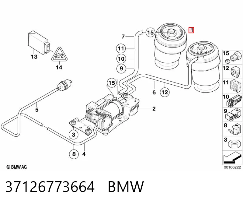 37126773664 BMW Coxim pneumático (suspensão de lâminas pneumática) do eixo traseiro