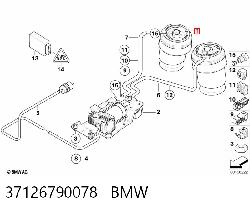 37126790078 BMW Coxim pneumático (suspensão de lâminas pneumática) do eixo traseiro