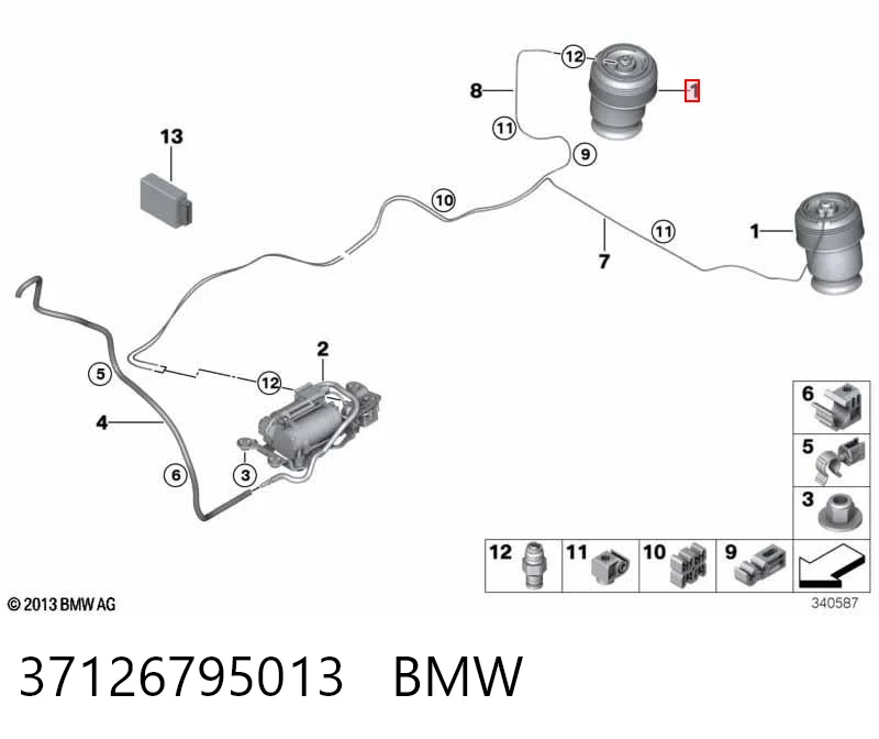37126795013 BMW Coxim pneumático (suspensão de lâminas pneumática) do eixo traseiro