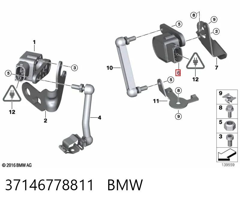 37146778811 BMW Sensor dianteiro direito do nível de posição de carroçaria