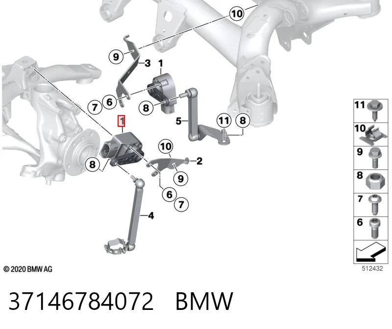 37146784072 BMW Sensor traseiro do nível de posição de carroçaria