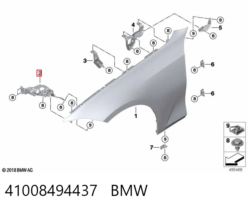 41008494437 BMW Consola dianteira de fixação do pára-lama dianteiro esquerdo