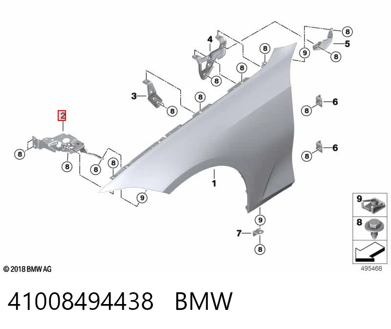 41008494438 BMW Consola dianteira de fixação do pára-lama dianteiro direito
