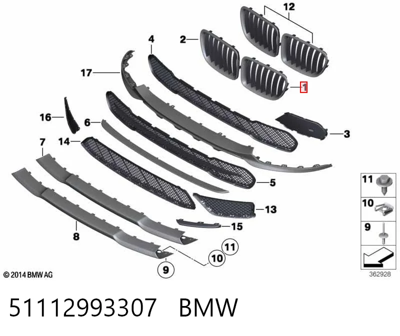 51112993307 BMW Grelha do radiador esquerda