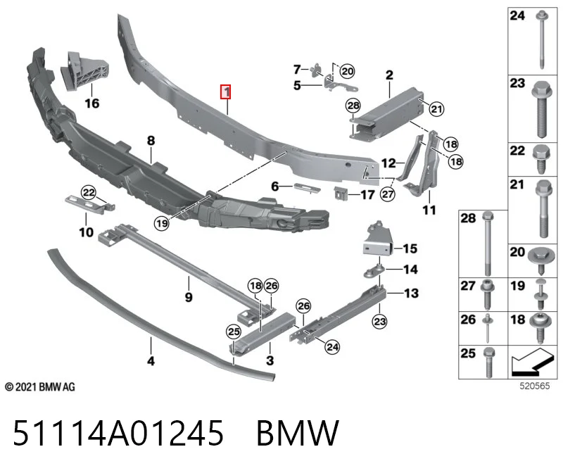 51114A01245 BMW Reforçador do pára-choque dianteiro