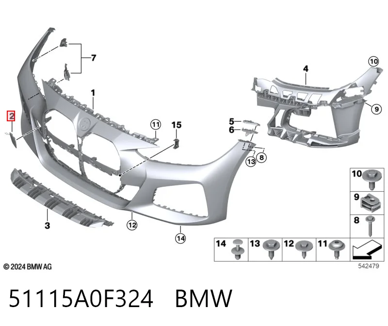 51115A0F324 BMW Tampão dianteira do pára-choque do gancho de reboque