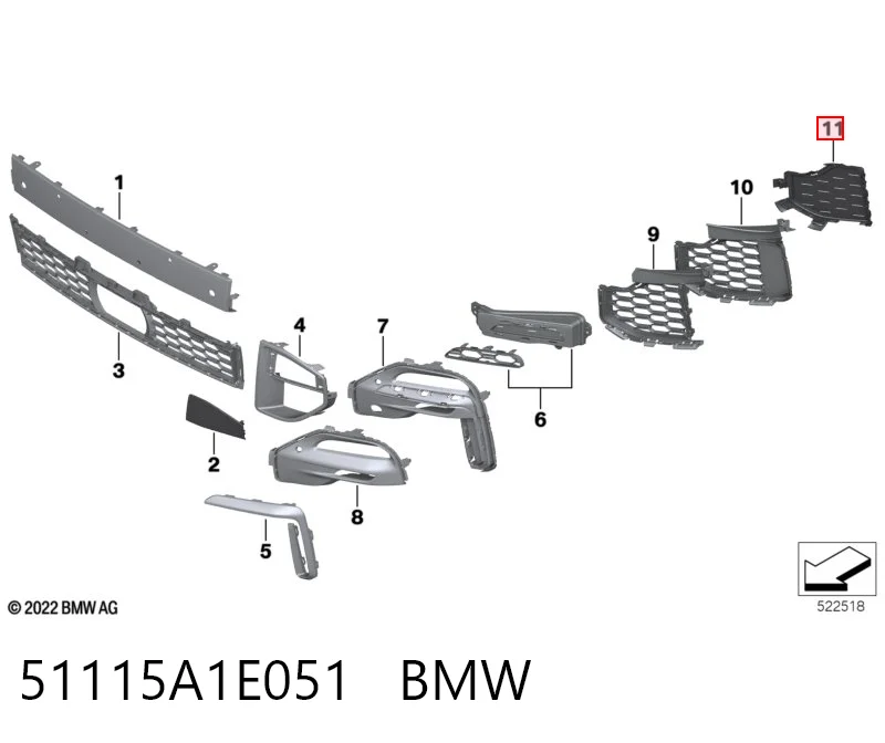 51115A1E051 BMW Grelha esquerda do pára-choque dianteiro