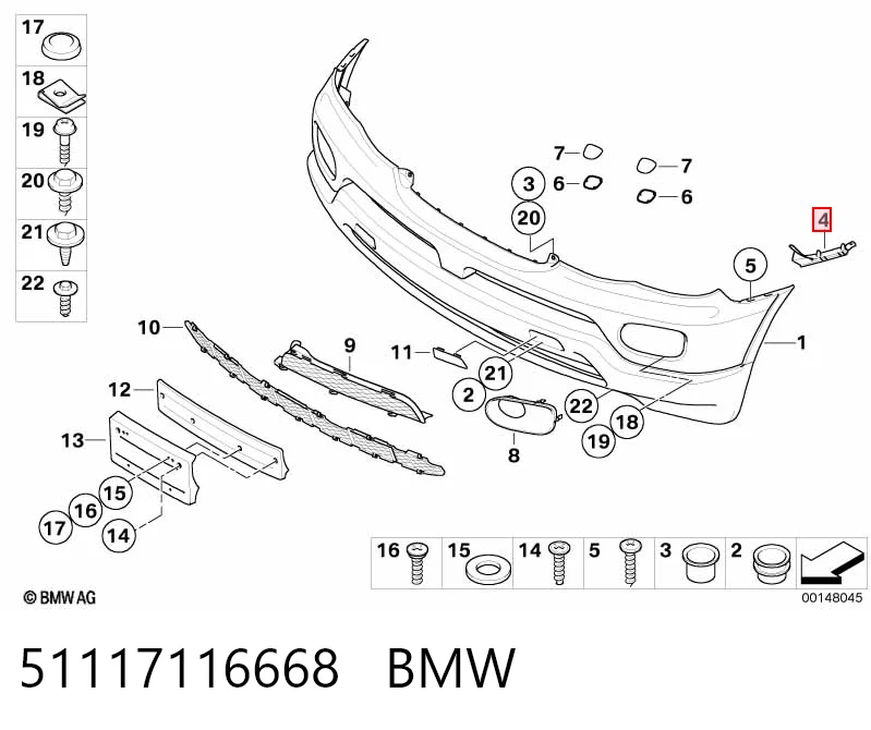 51117116668 BMW Consola do pára-choque dianteiro direito