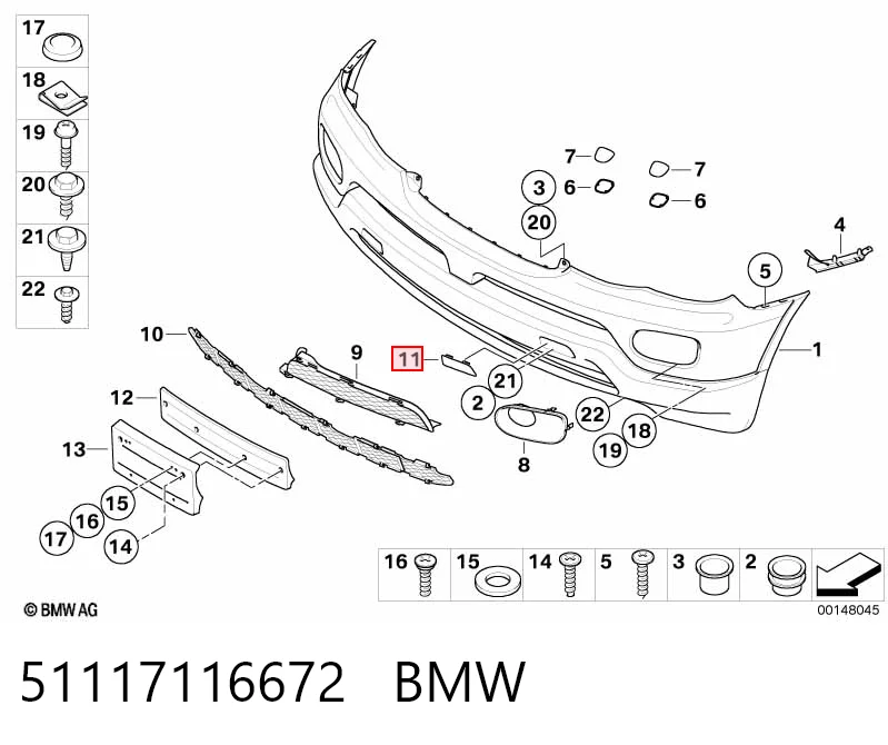 51117116672 BMW Tampão dianteiro direito do pára-choque do gancho de reboque