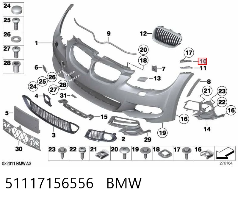 51117156556 BMW Guia do pára-choque dianteiro direito