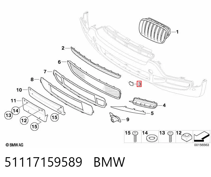 51117159589 BMW Tampão dianteiro esquerdo do pára-choque do gancho de reboque