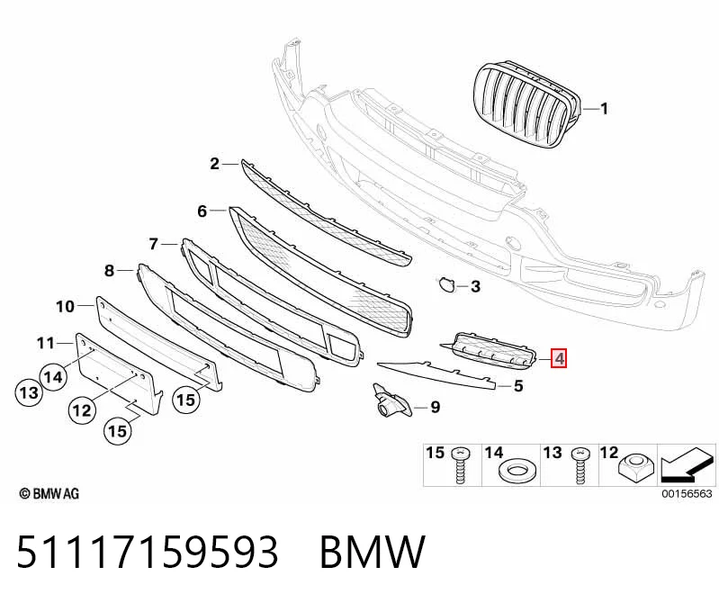 51117159593 BMW Grelha esquerda do pára-choque dianteiro