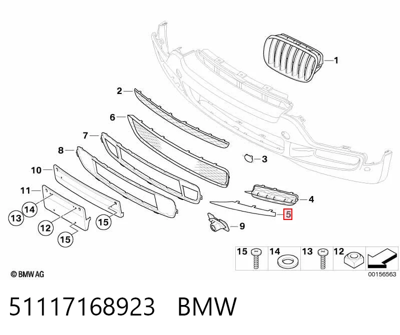 51117168923 BMW Moldura esquerda de grelha do pára-choque dianteiro