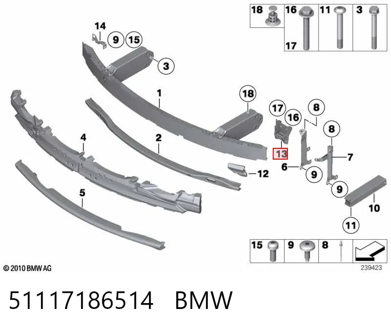 51117186514 BMW Consola do pára-choque dianteiro direito