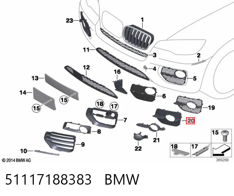 51117188383 BMW Grelha esquerda do pára-choque dianteiro