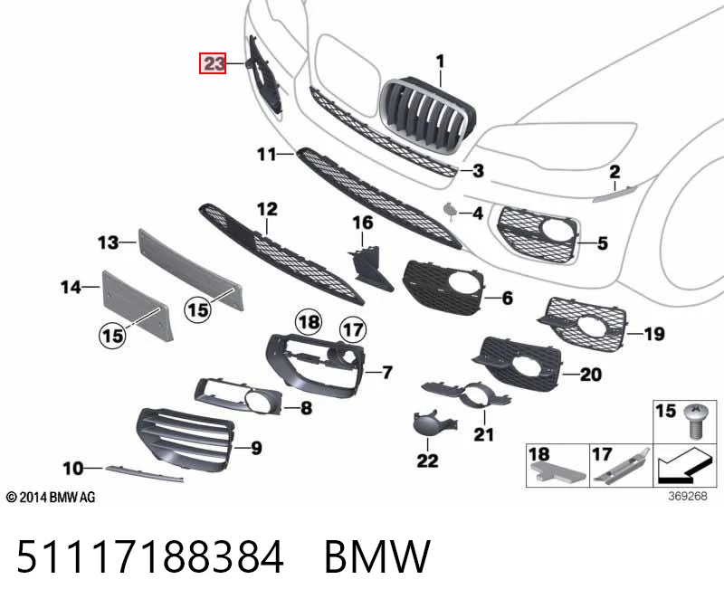 51117188384 BMW Grelha direita do pára-choque dianteiro