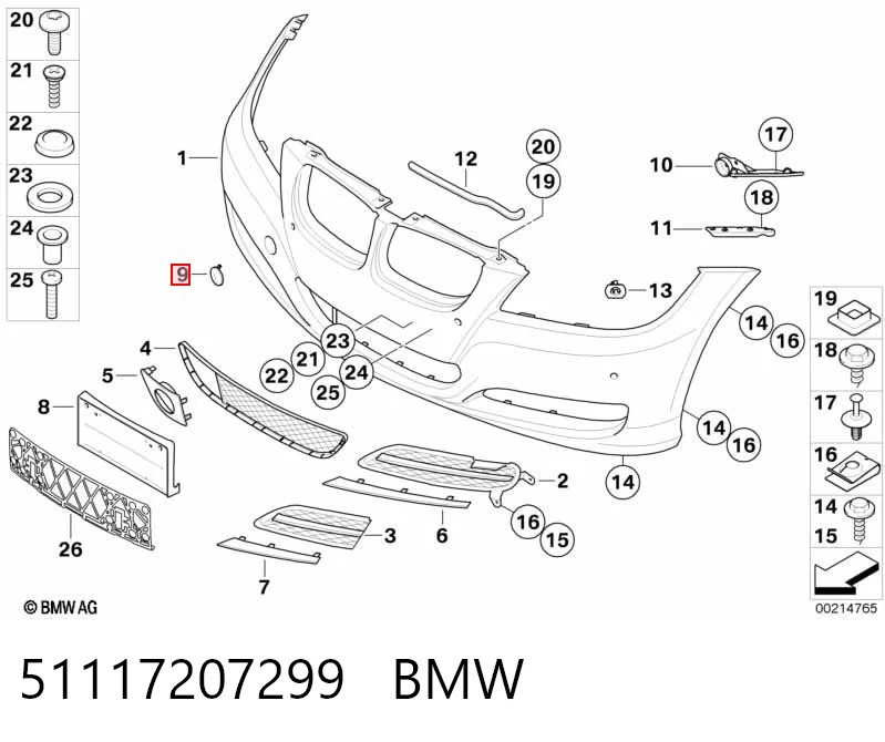 51117207299 BMW Tampão dianteira do pára-choque do gancho de reboque
