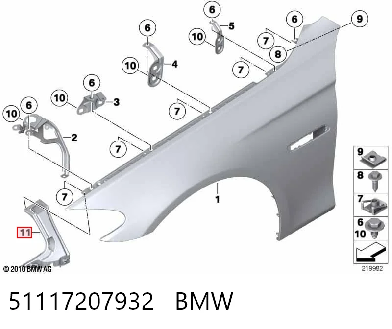 51117207932 BMW Consola dianteira de fixação do pára-lama dianteiro direito