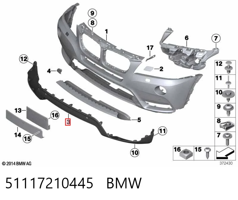 51117210445 BMW Spoiler do pára-choque dianteiro