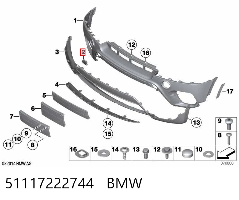 51117222744 BMW Tampão dianteira do pára-choque do gancho de reboque